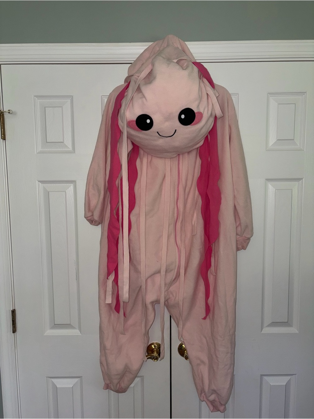 Pink Axolotl Hooded One Piece Costume Fleece Jumpsuit women size small